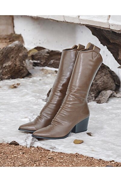 yabisago Kadın Deri Çizme Uzun Kahverengi