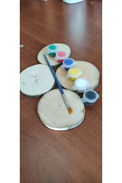 Oduncudünyası Doğal Ahşap Kütük Boyama Seti 6 Renk 7-10 cm 4 lu dilim