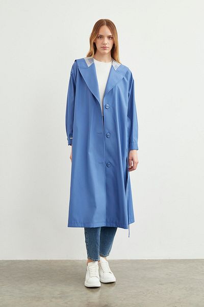 Zühre Indigo Hooded and Belted Trench Coat 13435
