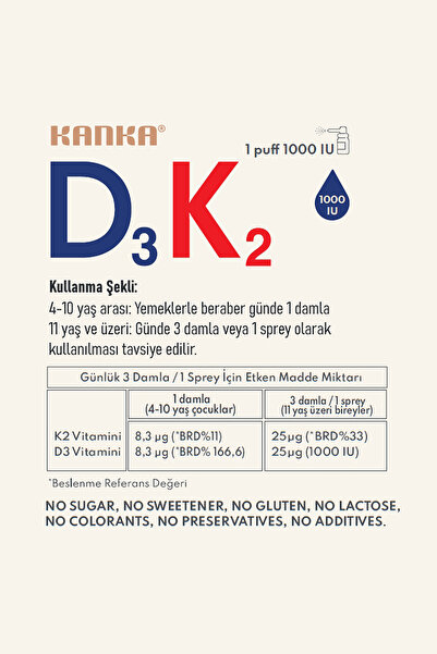 Kanka Vitamin D3 K2 Damla & Sprey 50ml (1 YILLIK KULLANIM)