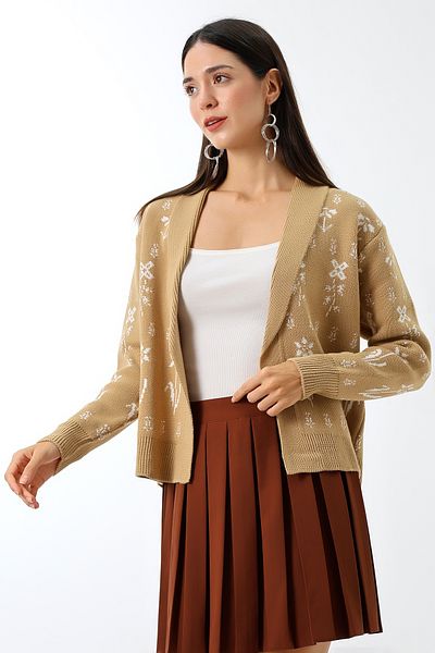 Devinka Cardigan de damă cu guler de haină cu model