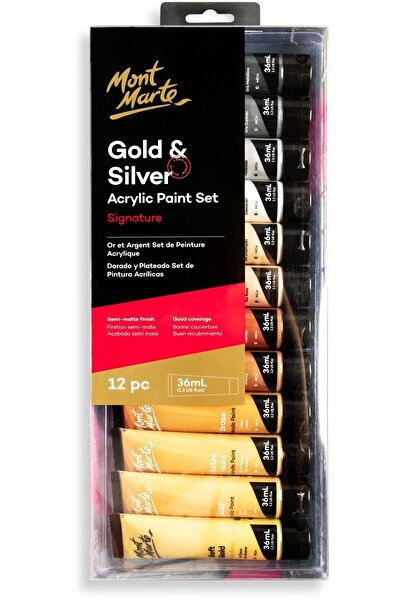 Mont Marte MM Altın ve Gümüş Akrilik Boya Seti 12x 36ml- Signature
