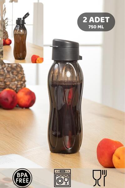 HOMENIVA 2'li Set Eko Şişe Suluk - Pratik Kapak Matara 2x750 ml Siyah - Mor