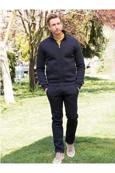 Masimar Men's Stand Collar Zippered Soft Textured 3 Thread Tracksuit Set