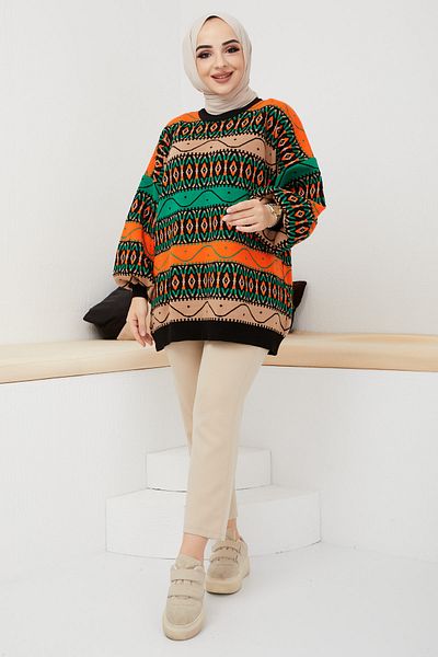 VEGAMOD Modest Hijab Knitwear Tunic Patterned Casual Winter Stylish Balloon Sleeve Style Tunic