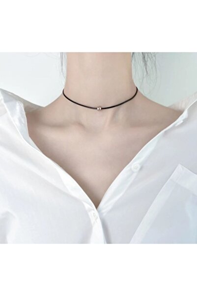 Nishstyle Altın Renk Top Boncuklu Siyah Güderi Choker Kolye