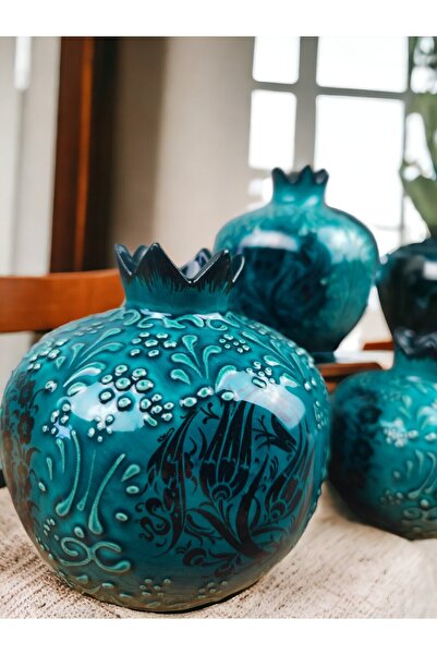 qtahya homes queen of kütahya Dekoratif Obje Nar seti biblo süs 3 Parça Çini