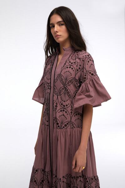 By Mare Style Amata-Pure Organic Cotton Plum Long Shirt Dress