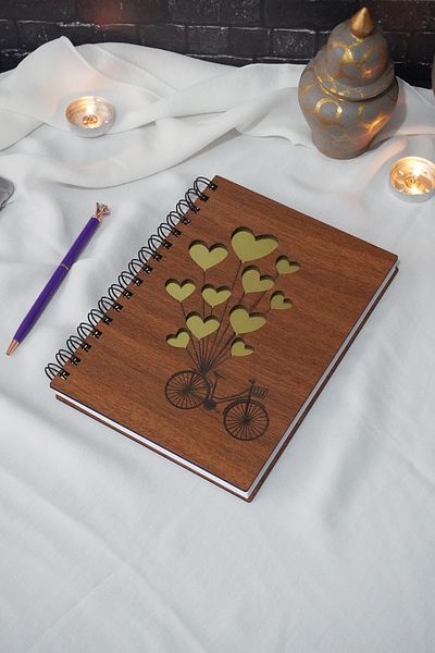 markcat A5 Spiral Bicycle Wooden Notebook - Diary, Unlined, Gift High School Notebook