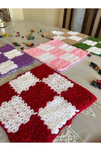 Dantelux Hep Trend Hand Knitted 5 Colorful Square Washcloths