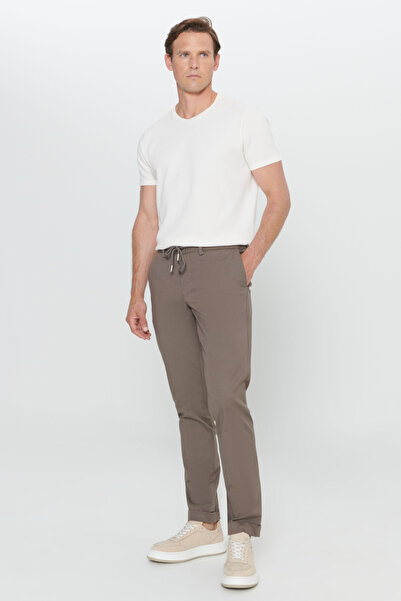 ALTINYILDIZ CLASSICS Чоловічі коричневі штани зі складками, облягаючі, з еластичним поясом