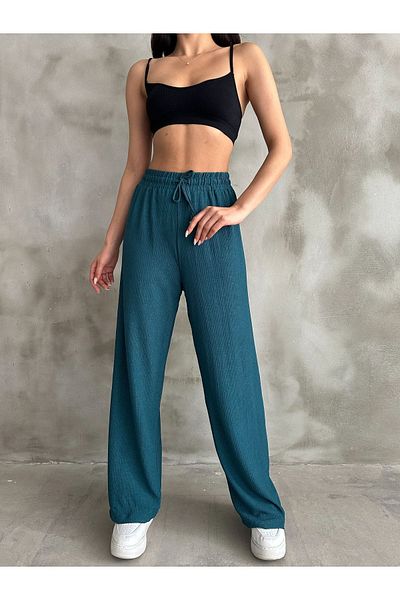 BEJNA Petrolgrüne Palazzo-Hose mit elastischem Bund für Damen