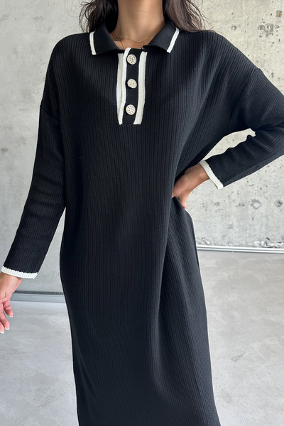 MODAGEN Rochie Neagră Hijab Tricotaj - Detaliată Nasturi