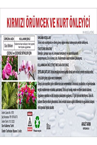 ARAZİ TARIM Kırmızı Örümcek Ve Kurt Önleyici 1 Lt