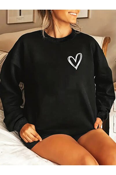 DAXİS Sportwear Company Heart Printed Women's Sweatshirt - Crew Neck