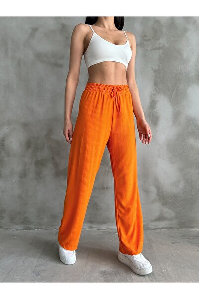 BEJNA Women's Orange Elastic Waist Palazzo Pants
