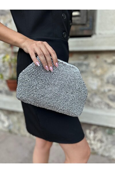 hati .Bags Parlak metalik Silver gümüş renk portföy clutch burslu çanta