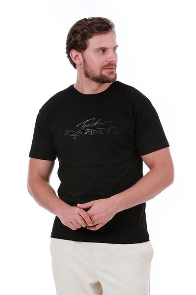 WERRONİ Men's Slim Fit Touch Sensitive Text Black Color T-Shirt