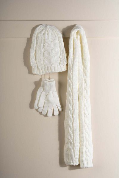 Huge Home White Scarf, Beret, Gloves Gift Set, Winter Gift Set with Leather Notebook