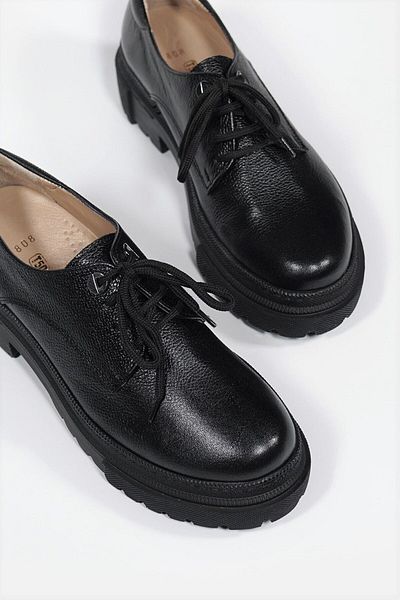 TUNAELLİ PANTOFI OXFORD CU ȘANȚURI NUMĂRUL 35-41 PIELE NEGRĂ DE FEMEI