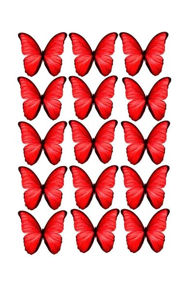 Atölye7Tasarım 15 Pieces Red Butterfly Patterned Edible Pastry Cupcake Candy Dough Paper Printing - 6 Cm/4 cm