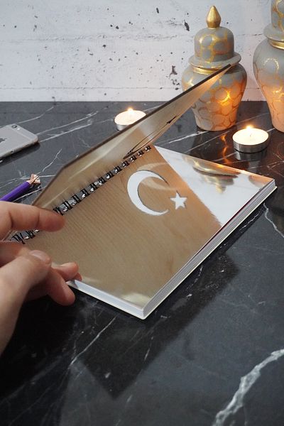 markcat Caiet din lemn cu model Mustafa Kemal Atatürk, fără linii - 120 de coli, caiet de zi cu zi-școală