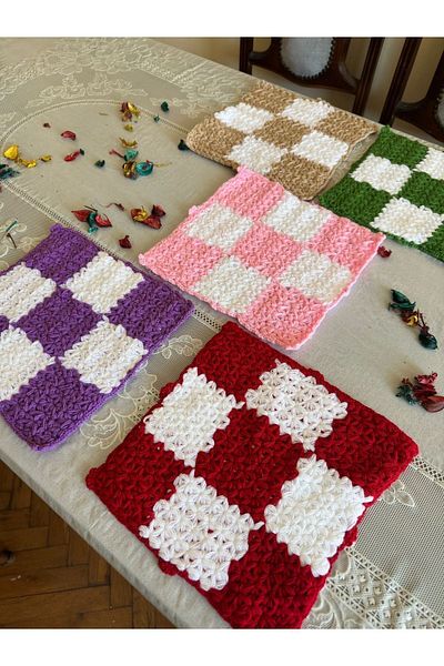 Dantelux Hep Trend Hand Knitted 5 Colorful Square Washcloths