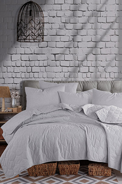 Eponj Home Kapitone Yatak Örtüsü Seti Tek Kişilik Solid Gri