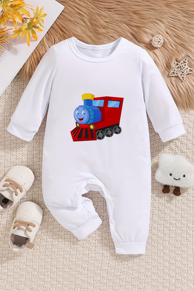 ADABEBEK Baby Boy Soft Jumpsuit - Train Printed, 20218 Model