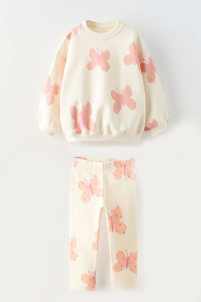 Monila Girl's Ribbed Tights and Cotton Top Set - 3 Thread Printed