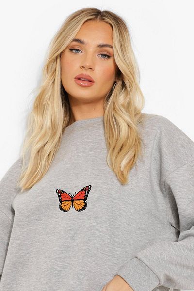 Pink Sky Butterfly Printed Women's Sweatshirt and Sweatpants Set - Pink