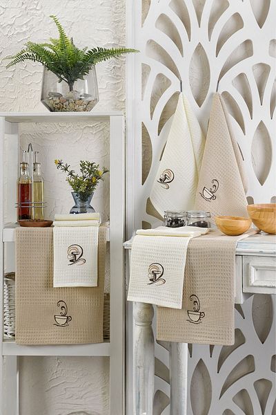Eponj Home 40x60 Καφέ Χρώμα 6 Συσκευασίες Κεντημένες Χαρτοπετσέτες
