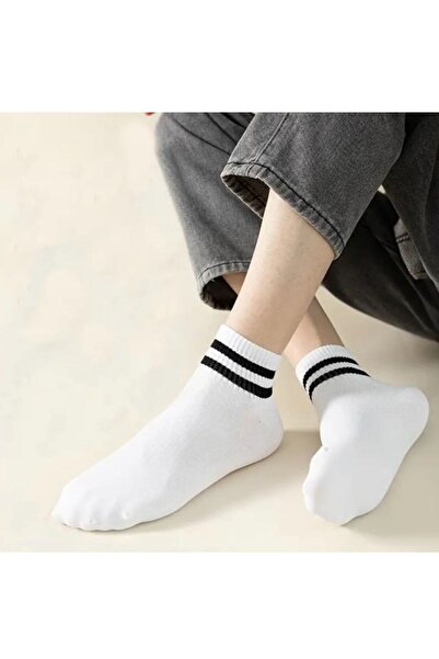 Özbican Unisex 6 Çift Siyah/Beyaz Çizgili Tenis Çorabı