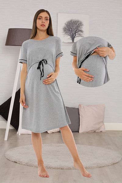 Effort Pijama فستان نوم نسائي رمادي للحوامل مع ميزة الرضاعة الطبيعية - Effort 8070