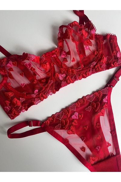 dem merys Valentine's Day Special Red Heart Underwire Bra Set