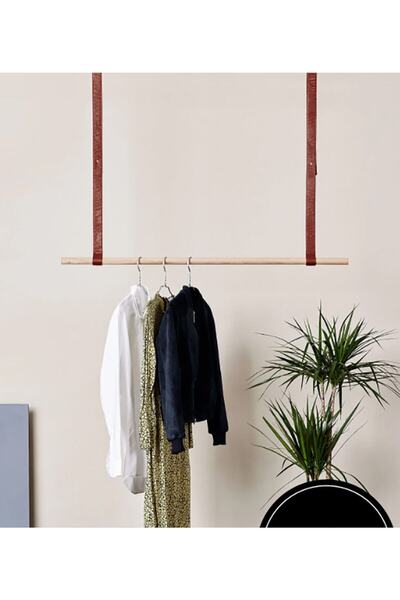 Bundera Ayaklı Deri Konfeksiyon Mağaza Elbise Askılığı A43 Ahşap Askılık Ve Kıyafet Askısı Eşek Kahve