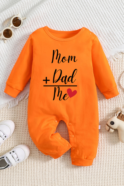 ADABEBEK Mom Dad + Me Baskılı Tarz Kalpli Bebek Tulum 22014