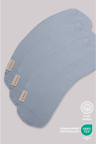 Lilalinda OMUZ/AĞIZ BEZİ 4 KAT MÜSLİN %100 ORGANİK 3'LÜ - MAVİ