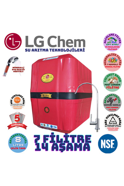 LG Chem COOL PREMIUM KIRMIZI SİYAH 8 Lt. 7 FİLİTRE 14 AŞAMA GÜMÜŞ İYON MİNERA...