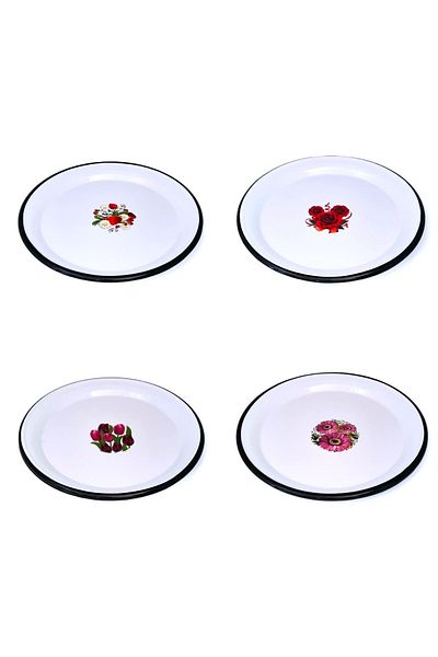 emaye market 28 Cm Rice Nostalgic Tea Tray - Enameled Decorated