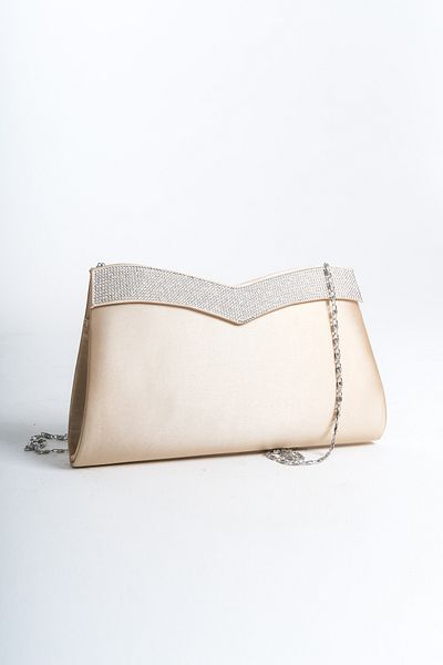 Moda Değirmeni Geantă de seară pentru femei din satin auriu cu detalii în piatră - BG1197-310-0003