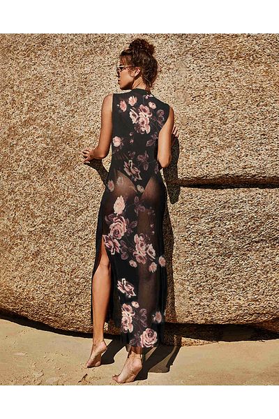 Parakini Tulle Pareo Floral Transparent Beach Dress