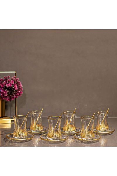 sudeka 12 Pieces 6 Person Gold Hand Decor Cut Tea Set