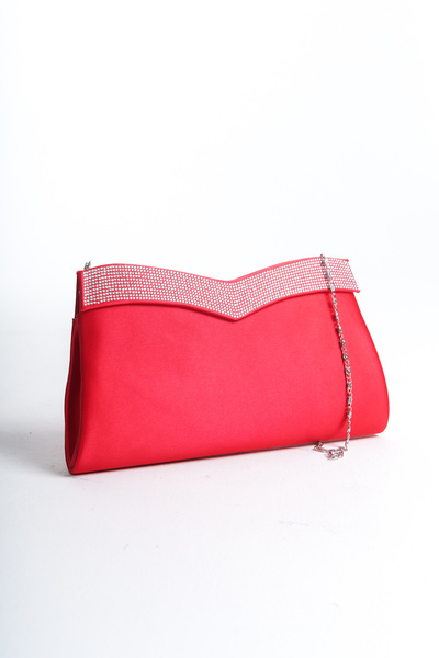 Moda Değirmeni Geantă de seară pentru femei din satin roșu cu detalii în piatră - BG1197-310-0003