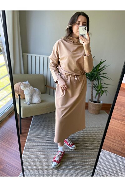 two in sis Φόρεμα με όρθιο γιακά Φόρεμα μέσης Shirred Sweat Φόρεμα Hijab Sweat