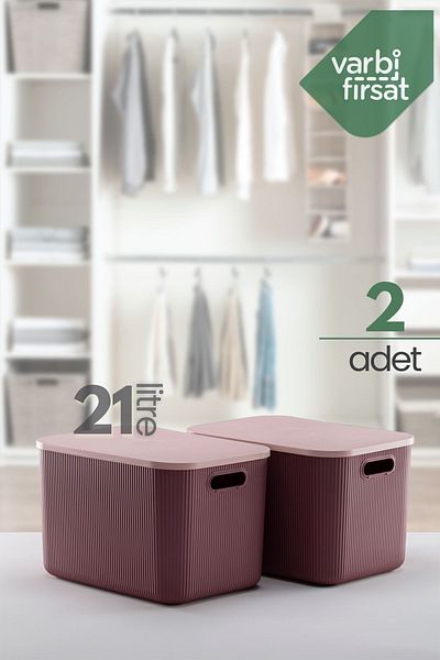 Varbifırsat 21 lt Capacity 2 Pieces Decorative Plum Storage Box - Closet Organizer