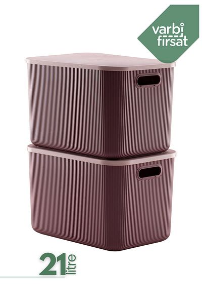 Varbifırsat 21 lt Capacity 2 Pieces Decorative Plum Storage Box - Closet Organizer