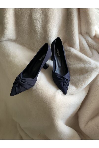 LADİESHOE Pliseli Lacivert Kadın Ayakkabı Stiletto