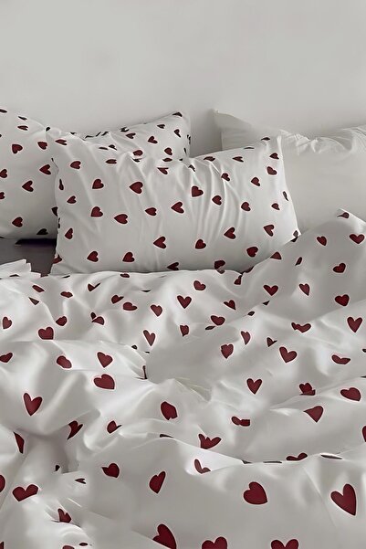 conzaliza Lastikli Çarşaflı Pamuklu Tek Kişilik Kalpli Nevresim Seti | Tam Ta...