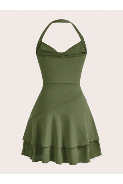 Dressco Eva - Ruffled Mini Dress with Halter Neck